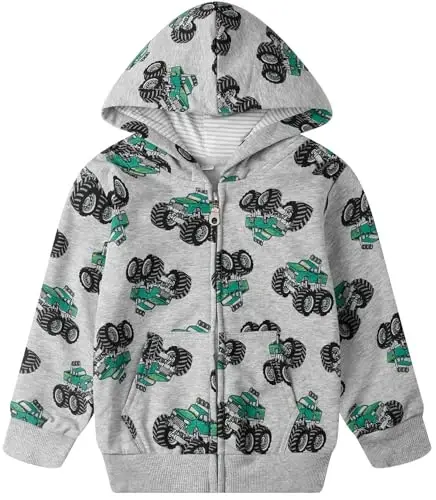 Popshion Boys Toddler Cartoon Dinosaur Hoodies Jacket Cool Long Sleeve Zipper Hooded Sport Sweatshirt Coat for Kids 1-7 Years - POPSHION