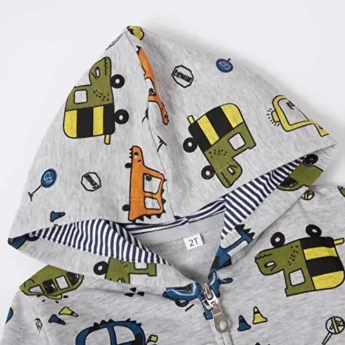 Popshion Boys Toddler Cartoon Dinosaur Hoodies Jacket Cool Long Sleeve Zipper Hooded Sport Sweatshirt Coat for Kids 1-7 Years - 4