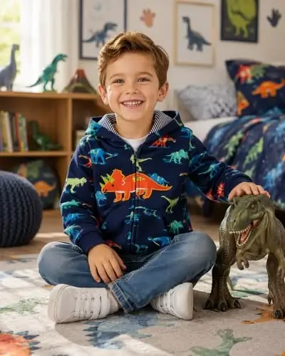 Popshion Boys Toddler Cartoon Dinosaur Hoodies Jacket Cool Long Sleeve Zipper Hooded Sport Sweatshirt Coat for Kids 1-7 Years - 3