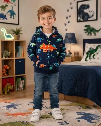 Popshion Boys Toddler Cartoon Dinosaur Hoodies Jacket Cool Long Sleeve Zipper Hooded Sport Sweatshirt Coat for Kids 1-7 Years - 4