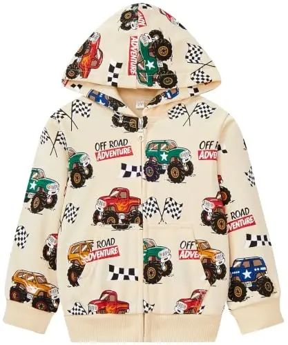 Popshion Boys Toddler Cartoon Dinosaur Hoodies Jacket Cool Long Sleeve Zipper Hooded Sport Sweatshirt Coat for Kids 1-7 Years - 1