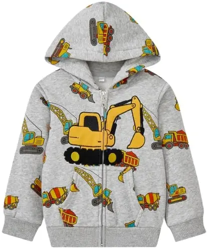 Popshion Boys Toddler Cartoon Dinosaur Hoodies Jacket Cool Long Sleeve Zipper Hooded Sport Sweatshirt Coat for Kids 1-7 Years - 1