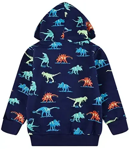 Popshion Boys Toddler Cartoon Dinosaur Hoodies Jacket Cool Long Sleeve Zipper Hooded Sport Sweatshirt Coat for Kids 1-7 Years - 2