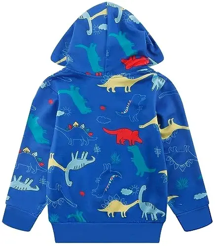 Popshion Boys Toddler Multfilm Dinosaur Hoodies Kurtka Salqin Uzun Qisma Fermuar Kapüşonlu Sport Sweatshirt Palto Bolalar uchun 1-7 Yillar - 3