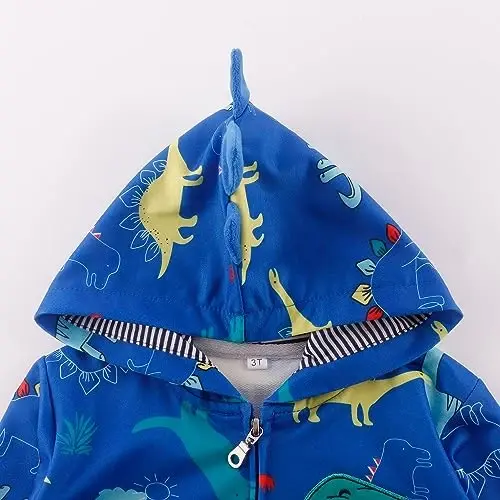 Popshion Boys Toddler Multfilm Dinosaur Hoodies Kurtka Salqin Uzun Qisma Fermuar Kapüşonlu Sport Sweatshirt Palto Bolalar uchun 1-7 Yillar - 4