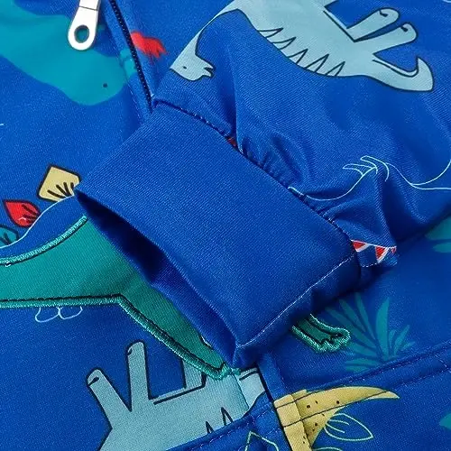 Popshion Boys Toddler Multfilm Dinosaur Hoodies Kurtka Salqin Uzun Qisma Fermuar Kapüşonlu Sport Sweatshirt Palto Bolalar uchun 1-7 Yillar - 5