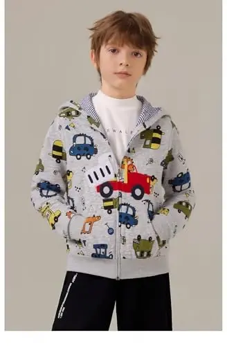 Popshion Boys Toddler Multfilm Dinozavr Kapüşonli Jilet Salqin Uzun Yengli Fermuarli Kapüşonli Sport Sviter Palto Bolalar Uchun 1-7 Yosh - 2
