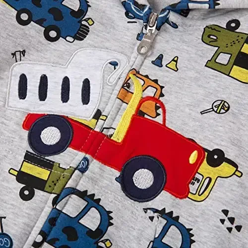 Popshion Boys Toddler Multfilm Dinozavr Kapüşonli Jilet Salqin Uzun Yengli Fermuarli Kapüşonli Sport Sviter Palto Bolalar Uchun 1-7 Yosh - 5