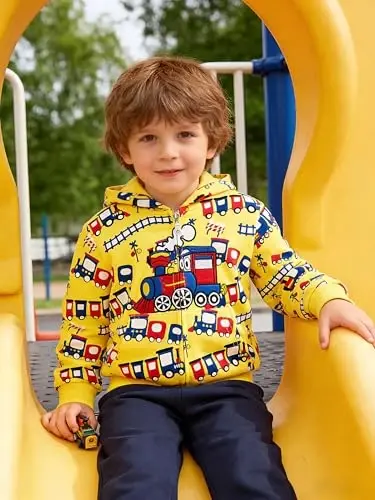 Popshion Boys Toddler Multfilm Dinozavr Kapüşonli Jilet Salqin Uzun Yengli Fermuarli Kapüşonli Sport Sviter Palto Bolalar uchun 1-7 yosh - 1