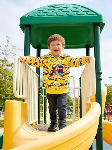 Popshion Boys Toddler Multfilm Dinozavr Kapüşonli Jilet Salqin Uzun Yengli Fermuarli Kapüşonli Sport Sviter Palto Bolalar uchun 1-7 yosh - 3