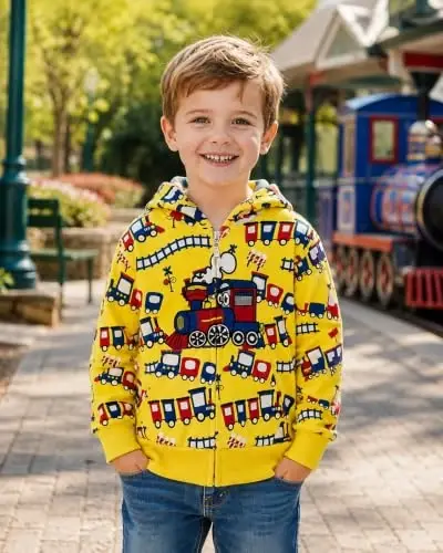 Popshion Boys Toddler Multfilm Dinozavr Kapüşonli Jilet Salqin Uzun Yengli Fermuarli Kapüşonli Sport Sviter Palto Bolalar uchun 1-7 yosh - 1