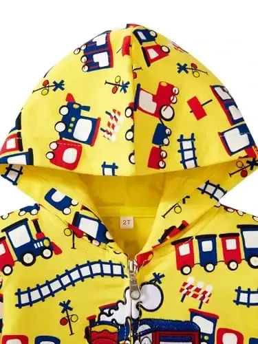 Popshion Boys Toddler Multfilm Dinozavr Kapüşonli Jilet Salqin Uzun Yengli Fermuarli Kapüşonli Sport Sviter Palto Bolalar uchun 1-7 yosh - 3