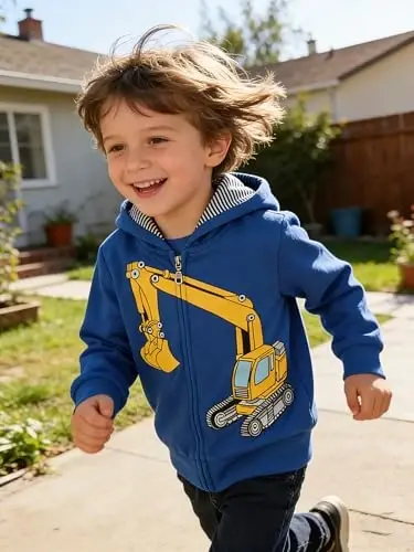 Popshion Boys Toddler Multfilm Dinozavr Kapüşonli Kurtkalar Salqin Uzun Yengli Fermuarli Kapüşonli Sport Sviter Palto Bolalar uchun 1-7 Yillar - POPSHION (1)