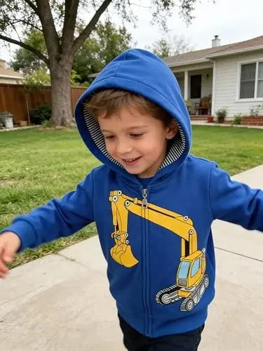 Popshion Boys Toddler Multfilm Dinozavr Kapüşonli Kurtkalar Salqin Uzun Yengli Fermuarli Kapüşonli Sport Sviter Palto Bolalar uchun 1-7 Yillar - 3