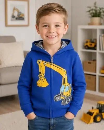 Popshion Boys Toddler Multfilm Dinozavr Kapüşonli Kurtkalar Salqin Uzun Yengli Fermuarli Kapüşonli Sport Sviter Palto Bolalar uchun 1-7 Yillar - 1