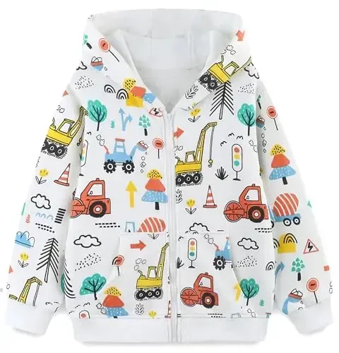 Popshion Boys Toddler Multfilm Dinozavr Xudi Jeketi Zo'r Uzun Qisma Fermuarli Kapüşonlu Sport Sviter Palto Bolalar Uchun 1-7 Yosh - POPSHION