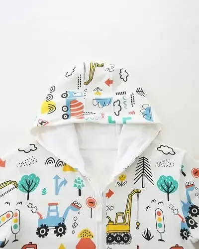 Popshion Boys Toddler Multfilm Dinozavr Xudi Jeketi Zo'r Uzun Qisma Fermuarli Kapüşonlu Sport Sviter Palto Bolalar Uchun 1-7 Yosh - 3