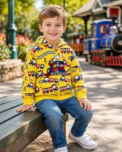 Popshion Erkek Bebek Çizgi Film Dinozor Kapşonlu Ceket Havalı Uzun Kollu Fermuarlı Kapüşonlu Spor Sweatshirt Çocuklar için Mont 1-7 Yaş - POPSHION (1)