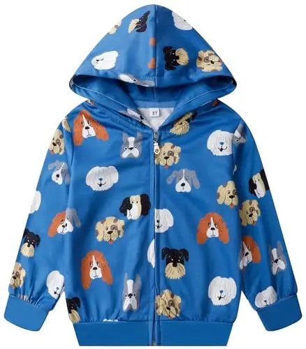 Popshion Boys Toddler Cartoon Dinosaur Hoodies Jacket Cool Long Sleeve Zipper Hooded Sport Sweatshirt Coat for Kids 1-7 Years - 1