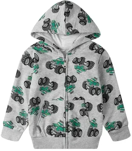 Popshion Boys Toddler Cartoon Dinosaur Hoodies Jacket Cool Long Sleeve Zipper Hooded Sport Sweatshirt Coat for Kids 1-7 Years 