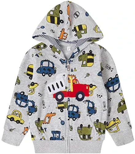 Popshion Boys Toddler Cartoon Dinosaur Hoodies Jacket Cool Long Sleeve Zipper Hooded Sport Sweatshirt Coat for Kids 1-7 Years 