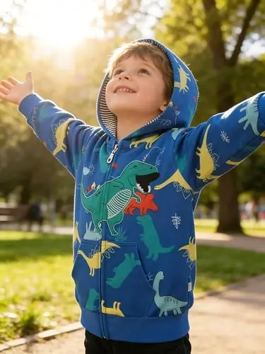 Popshion Boys Toddler Cartoon Dinosaur Hoodies Jacket Cool Long Sleeve Zipper Hooded Sport Sweatshirt Coat for Kids 1-7 Years - 3
