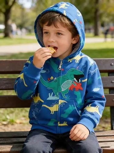 Popshion Boys Toddler Cartoon Dinosaur Hoodies Jacket Cool Long Sleeve Zipper Hooded Sport Sweatshirt Coat for Kids 1-7 Years - POPSHION (1)