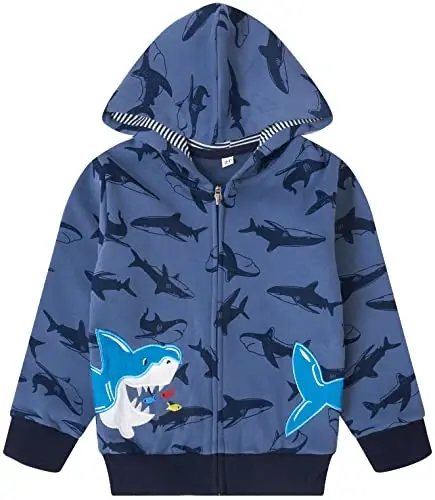 Popshion Boys Toddler Cartoon Dinosaur Hoodies Jacket Cool Long Sleeve Zipper Hooded Sport Sweatshirt Coat for Kids 1-7 Years 