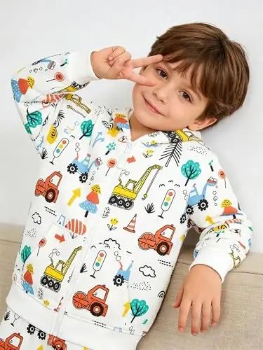 Popshion Erkek Çocuk Karikatür Dinozor Kapüşonlu Ceket Serin Uzun Kollu Fermuarlı Kapüşonlu Spor Sweatshirt Çocuklar için Mont 1-7 Yaş 