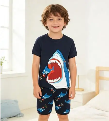 Popshion Boys Pajamas 100% Cotton Toddler 2 Piece Short Sleeve Pjs Kids Summer Sleepwear Clothes Set 3t-10t - POPSHION (1)