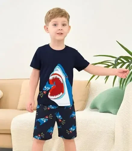 Popshion Boys Pajamas 100% Cotton Toddler 2 Piece Short Sleeve Pjs Kids Summer Sleepwear Clothes Set 3t-10t - 2