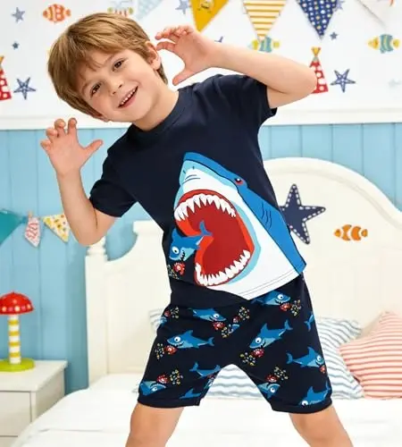 Popshion Boys Pajamas 100% Cotton Toddler 2 Piece Short Sleeve Pjs Kids Summer Sleepwear Clothes Set 3t-10t 
