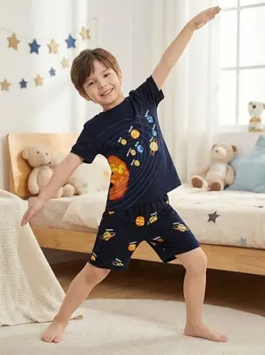 Popshion Boys Pajamas 100% Cotton Toddler 2 Piece Short Sleeve Pjs Kids Summer Sleepwear Clothes Set 3t-10t - POPSHION