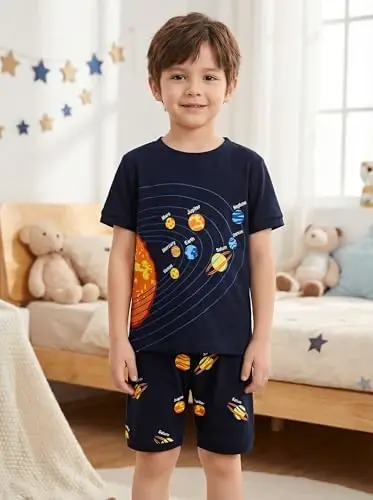 Popshion Boys Pajamas 100% Cotton Toddler 2 Piece Short Sleeve Pjs Kids Summer Sleepwear Clothes Set 3t-10t - 2