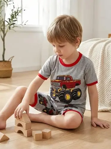 Popshion Boys Pajamas 100% Cotton Toddler 2 Piece Short Sleeve Pjs Kids Summer Sleepwear Clothes Set 3t-10t - POPSHION (1)