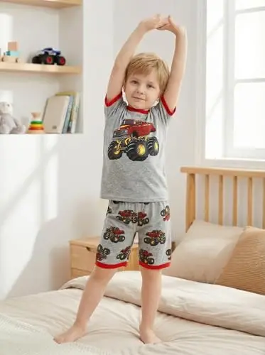 Popshion Boys Pajamas 100% Cotton Toddler 2 Piece Short Sleeve Pjs Kids Summer Sleepwear Clothes Set 3t-10t 