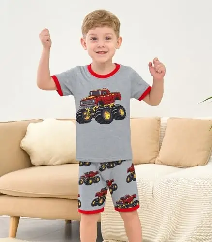 Popshion Boys Pajamas 100% Cotton Toddler 2 Piece Short Sleeve Pjs Kids Summer Sleepwear Clothes Set 3t-10t - 2