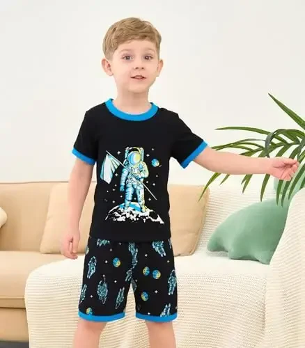 Boys Pajamas 100% Cotton Toddler 2 Piece Short Sleeve Pjs Kids Summer Sleepwear Clothes Set 3t-10t - 2