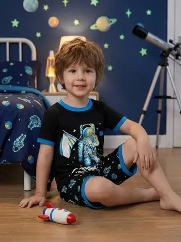 Popshion Boys Pajamas 100% Cotton Toddler 2 Piece Short Sleeve Pjs Kids Summer Sleepwear Clothes Set 3t-10t - POPSHION (1)