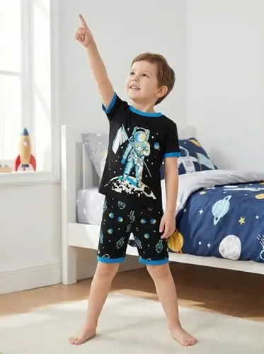 Popshion Boys Pajamas 100% Cotton Toddler 2 Piece Short Sleeve Pjs Kids Summer Sleepwear Clothes Set 3t-10t 