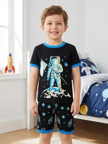 Popshion Boys Pajamas 100% Cotton Toddler 2 Piece Short Sleeve Pjs Kids Summer Sleepwear Clothes Set 3t-10t - 3