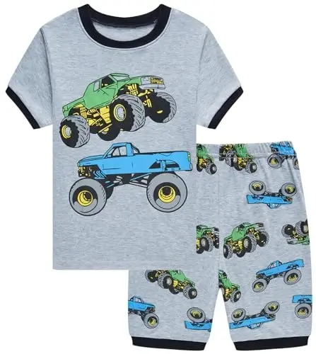 Popshion Boys Pajamas 100% Cotton Toddler 2 Piece Short Sleeve Pjs Kids Summer Sleepwear Clothes Set 3t-10t 