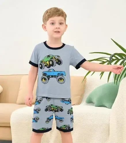 Popshion Boys Pajamas 100% Cotton Toddler 2 Piece Short Sleeve Pjs Kids Summer Sleepwear Clothes Set 3t-10t - MODAZONE (1)