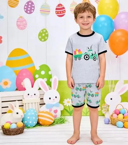 Popshion Boys Pajamas 100% Cotton Toddler 2 Piece Short Sleeve Pjs Kids Summer Sleepwear Clothes Set 3t-10t 