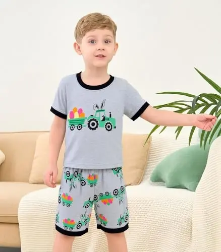 Popshion Boys Pajamas 100% Cotton Toddler 2 Piece Short Sleeve Pjs Kids Summer Sleepwear Clothes Set 3t-10t - 2