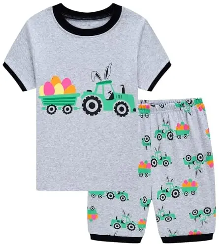 Popshion Boys Pajamas 100% Cotton Toddler 2 Piece Short Sleeve Pjs Kids Summer Sleepwear Clothes Set 3t-10t - 1