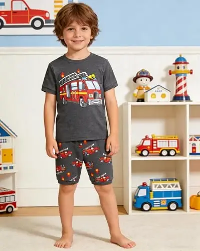 Popshion Boys Pajamas 100% Cotton Toddler 2 Piece Short Sleeve Pjs Kids Summer Sleepwear Clothes Set 3t-10t - POPSHION (1)