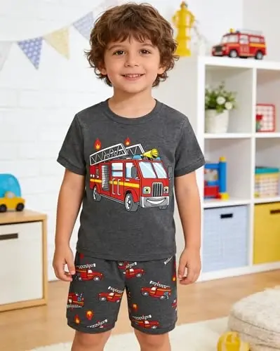 Popshion Boys Pajamas 100% Cotton Toddler 2 Piece Short Sleeve Pjs Kids Summer Sleepwear Clothes Set 3t-10t 