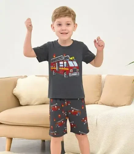 Popshion Boys Pajamas 100% Cotton Toddler 2 Piece Short Sleeve Pjs Kids Summer Sleepwear Clothes Set 3t-10t - MODAZONE (1)