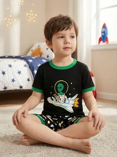 Popshion Boys Pajamas 100% Cotton Toddler 2 Piece Short Sleeve Pjs Kids Summer Sleepwear Clothes Set 3t-10t 
